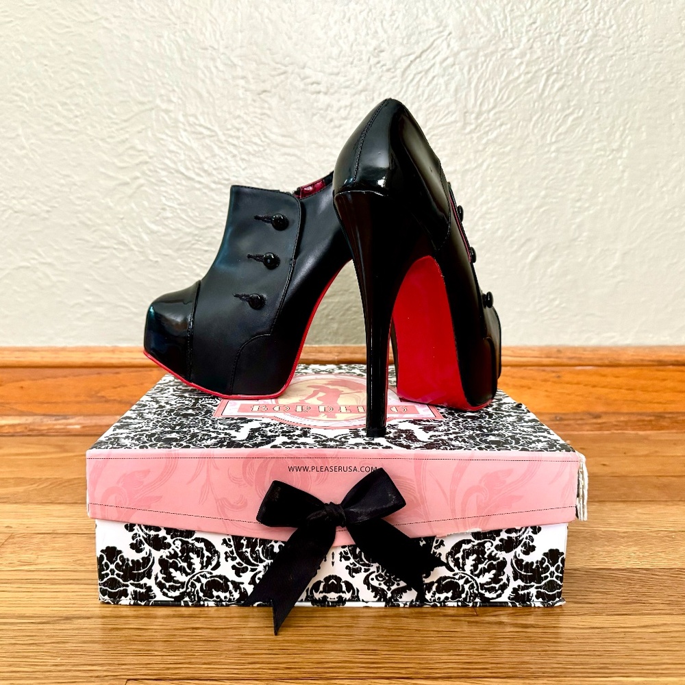 Pleaser Bordello Teeze 20 Ladies Black Concealed Platform Heel Pump Size 9